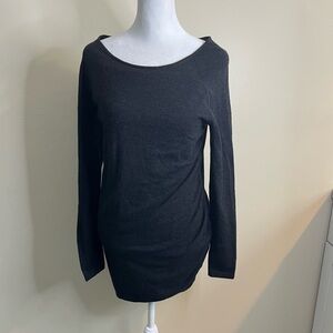 Theory Gray Draped Jersey Crewneck Knit Mini Dress Minimalist Quiet Luxury